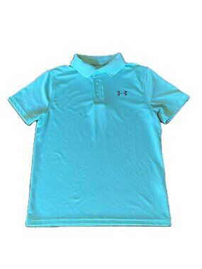 Boys Under Armour Aqua Loose Heatgear 3-Button Short Sleeve Collar Shirt Sz. YMD